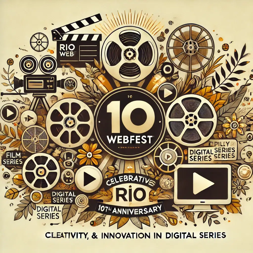 DALL·E 2024-11-12 17.07.50 - An image representing the Rio Webfest 10th Anniversary, celebrating creativity and innovation in digital series. The design should include elements of