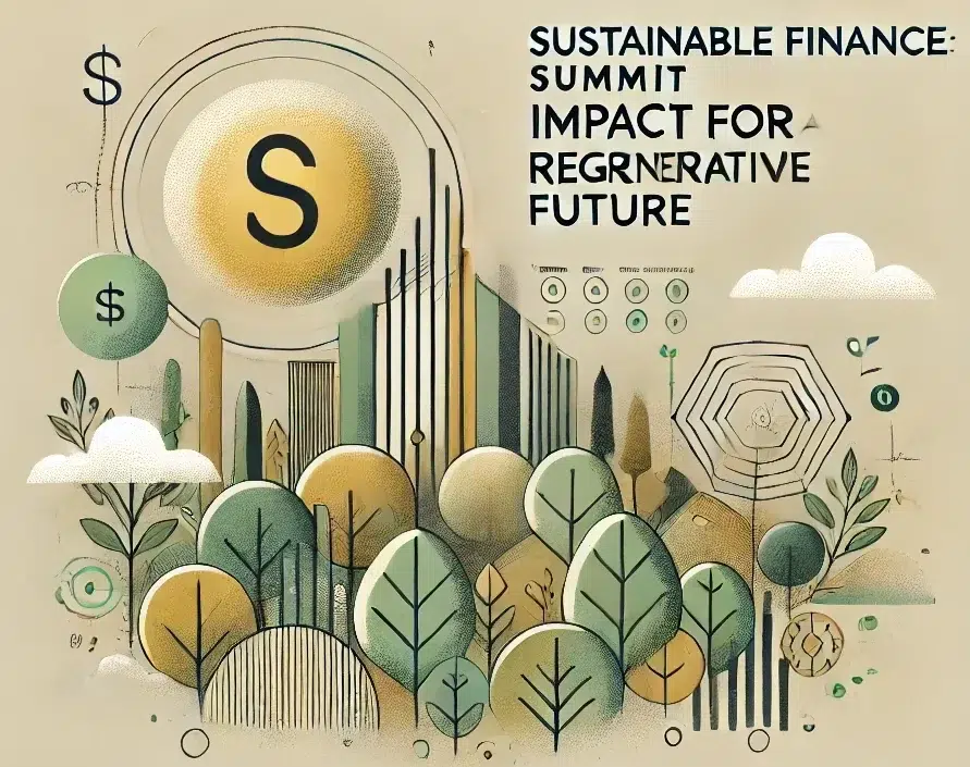 DALL·E 2024-11-13 09.43.20 - Create a professional event banner for a summit titled 'Sustainable Finance_ Impact for a Regenerative Future'. The design should be modern and evoke